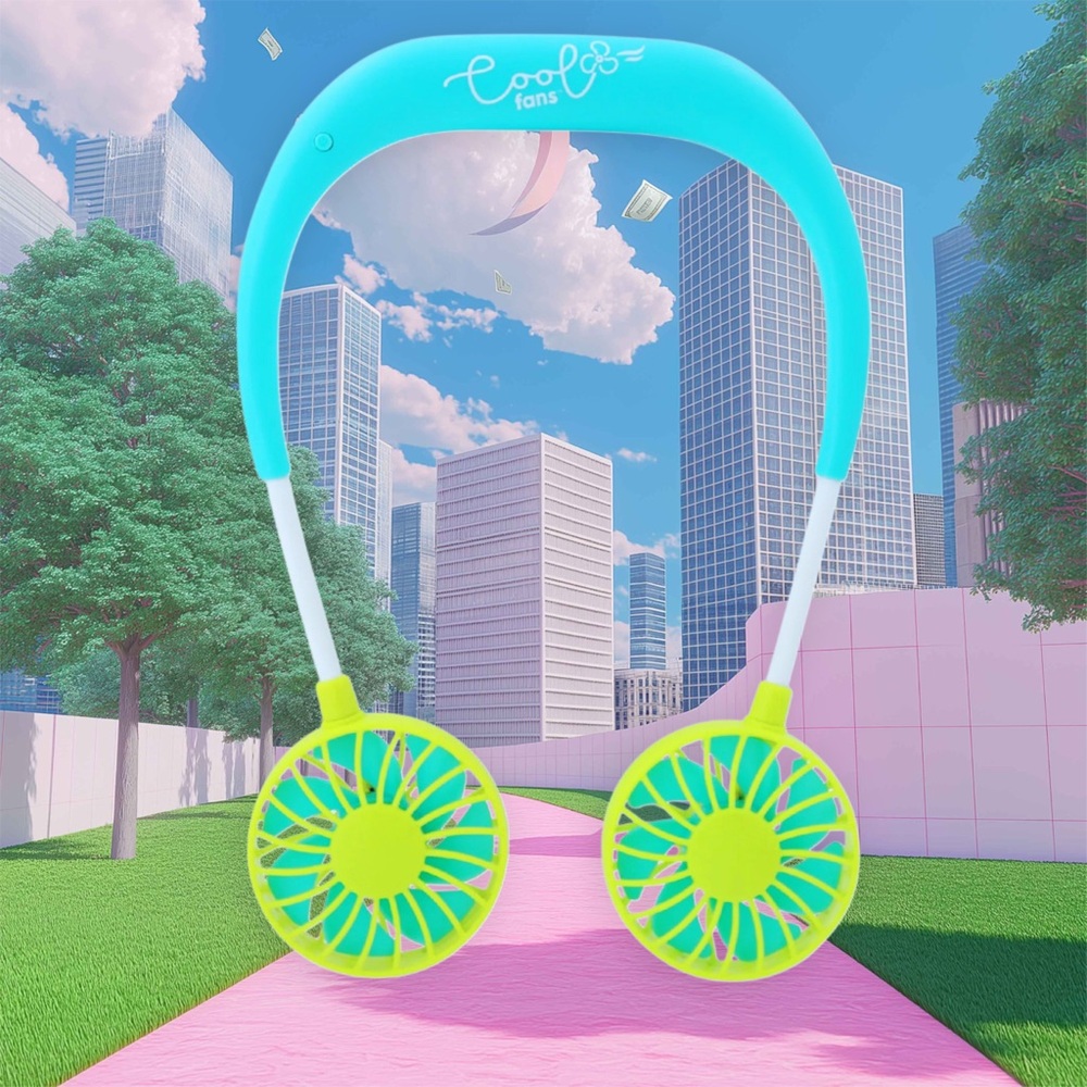 NEW Banzai Cool Fans 3-Speed Hands-Free Wearable Neck Fan W/Rechargeable USB